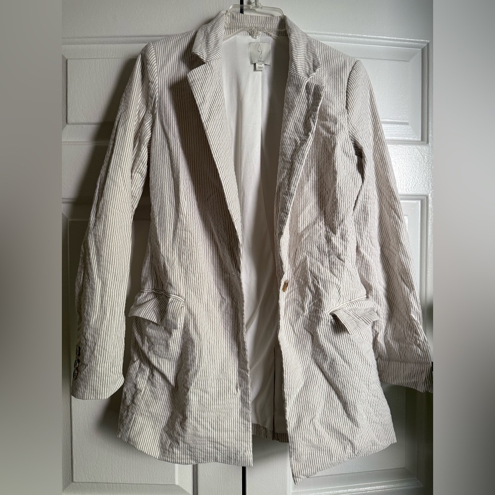 Joie Striped Seersucker Style Long Blazer Sz S Office Preppy Minimalist Coastal